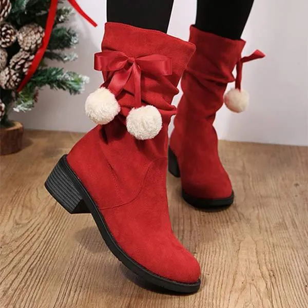 Women'S Round Toe Suede Mid Boots 48068676C