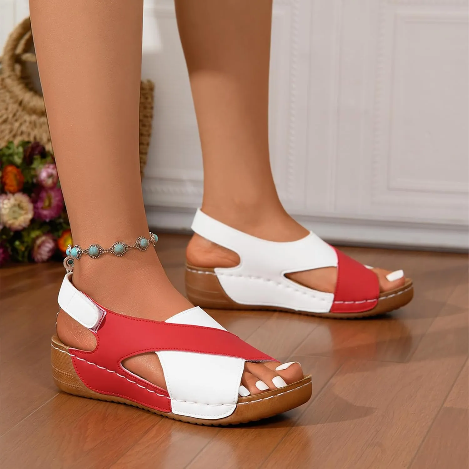 Womens Sandals Shoes Soft comfort Walking Summer Slide Shoes Open Toe Width Boho Beach Flat Slip On Sandles