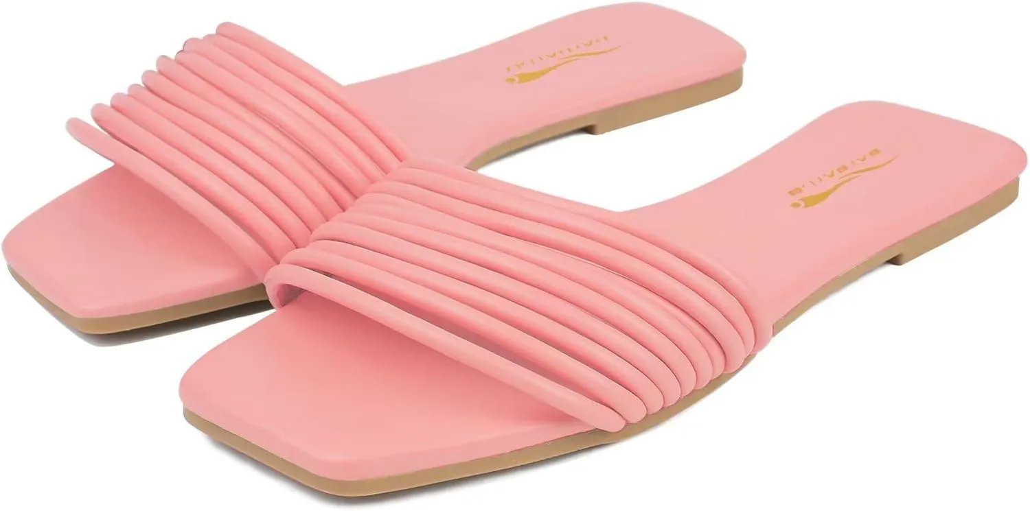 Women's Slide Sandals - Comfy Slip-On Design with Sleek Straps for Casual Elegance - Fashionable and Trendy Summer Flat Slides Shoes for Girls and Women