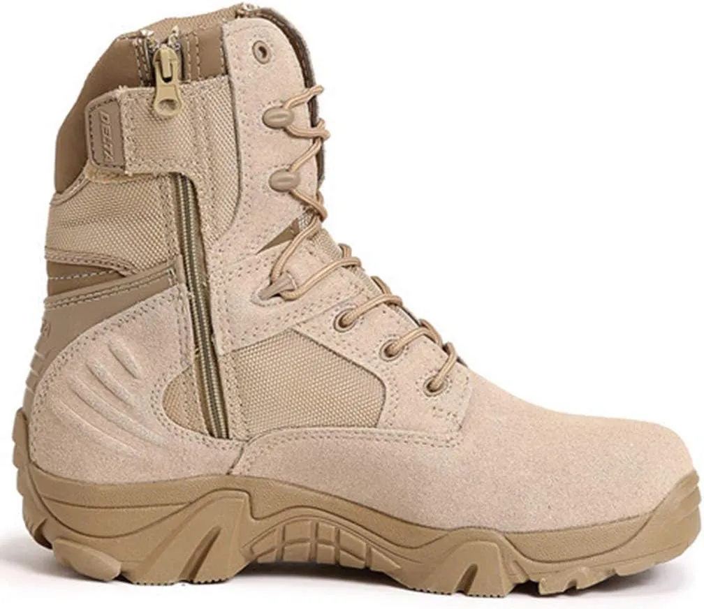 Wygwlg Mens Black Leather Combat Boots Mid Height Army Tactical Boots Durable Military Jungle Boot Action Combat Boots