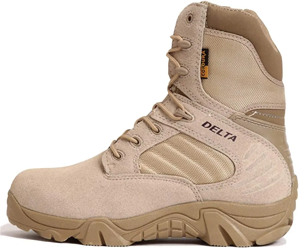 Wygwlg Mens Black Leather Combat Boots Mid Height Army Tactical Boots Durable Military Jungle Boot Action Combat Boots