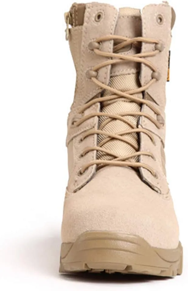 Wygwlg Mens Black Leather Combat Boots Mid Height Army Tactical Boots Durable Military Jungle Boot Action Combat Boots