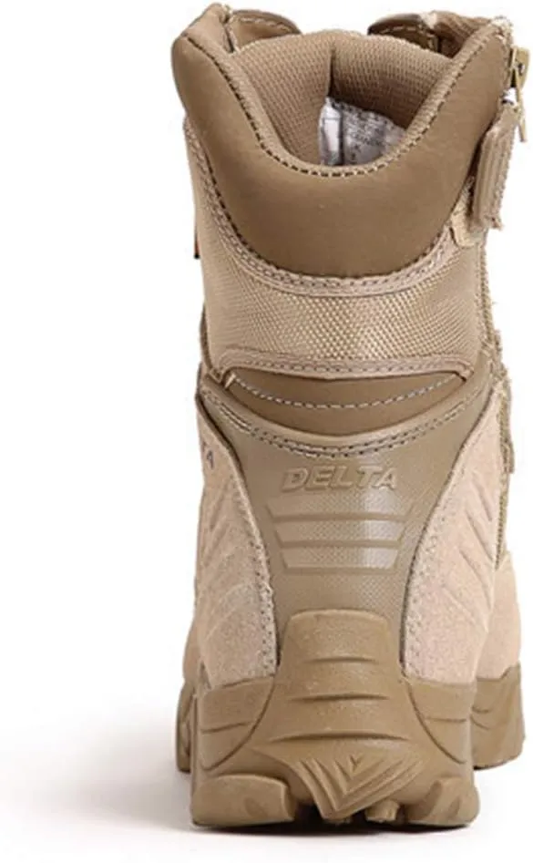 Wygwlg Mens Black Leather Combat Boots Mid Height Army Tactical Boots Durable Military Jungle Boot Action Combat Boots